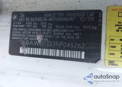 2009 BMW 335I из США, поврежденный, VIN WBAWB73539P045262